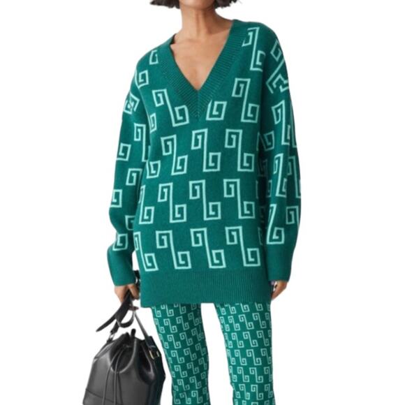 New & Other Stories Oversized Green Jacquard Knit Wool Blend Sweater Large - Picture 2 of 15